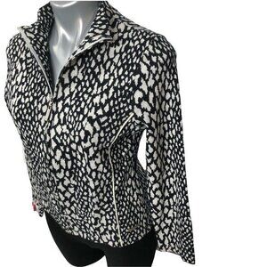 P By Krizia Black White Animal print Full Zip Cardigan Women's Size M